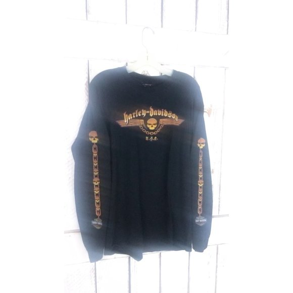Mens black Harley Davidson long sleeve pullover tshirt - Picture 2 of 3